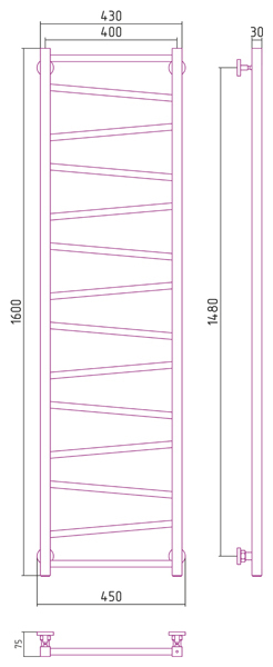 Полотенцесушитель водяной Сунержа Сирокко 1600x400